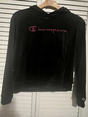 Suéter con Capucha Terciopelo Años 90 Y2K Negro CHAMPION Para Mujer Talla M Mediano NUEVO Foto 1 de 4