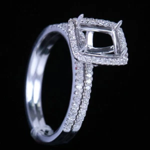 0.35ct Real Diamonds Setting Solid 10k White Gold Semi Mount Rings 8x6mm Emerald - Picture 1 of 4