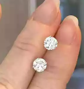 2.03Ct Round Brilliant Cut Natural Diamond Stud Earrings In 14K White Gold - Picture 1 of 2
