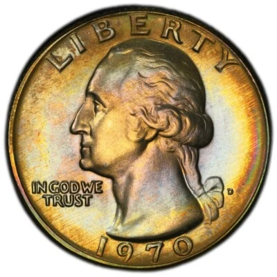 MS66 1970-D 25C Washington Quarter, PCGS Trueview- Pretty Rainbow Toned - Image 1 of 4