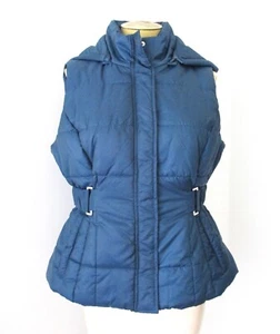 NWT NY&C Navy Blue Nylon Poly Fill Puffer Vest Removable Hood Elastic Best M - Picture 1 of 9