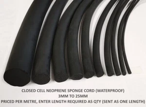 Sigillo spugna cavo in neoprene espanso 3 mm 4 mm 5 mm 6 mm 8 mm 10 mm 12 mm 16 mm - Foto 1 di 14