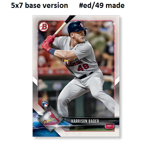 HARRISON BADER Cardinals RC #42 - 5x7 Base Version #ed/49 made 2018 Topps Bowman - Image 1 of 1