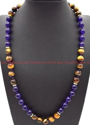 Novo Colar de Contas Natural Bonito 8mm Roxo Jade Amarelo Olho de Tigre 16-36 polegadas - Imagem 1 de 4