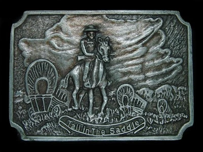 UD17162 VINTAGE AÑOS 70 **ALTO EN EL SILLÍN** HEBILLA DE CINTURÓN CONMEMORATIVA DEL VIEJO OESTE Foto 1 de 2