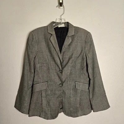 Blazer Akris Punto Lana Espiga Talla 6 Negro Blanco Clásico Preppy Carrera Foto 1 de 4