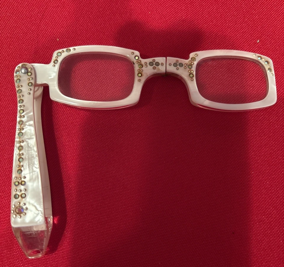 Gafas de ópera Lorgnette vintage plegables lucite iridiscente estrás perla Foto 1 de 4