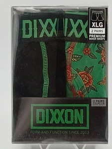 Dixxon Herren Premium Boxershorts Extra Large Schwarz / Grün Print Doppelpack NEU - Bild 1 von 2