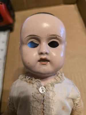 MUÑECA ANTIGUA ALEMANA ESPELUZNANTE PERO DULCE MINERVA JUNO CABEZA METAL ESTAÑO ¡RAREZA SIN OJOS! Foto 1 de 4