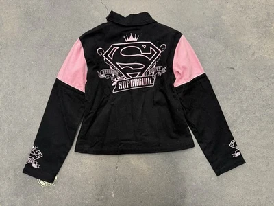 JH Design Supergirl Embroidered Corduroy Jacket – Black & Pink with Satin Lining - Image 1 of 4