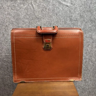 Maletín de cuero vintage adjunto estuche de negocios con cerradura dorada doble compartimento Foto 1 de 4