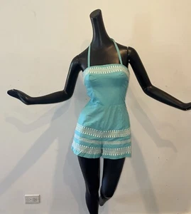 Vtg 50s 60s Playsuit Swimsuit Shorts Tiki Oasis Dress S Embroidered Halter Top - Picture 1 of 9
