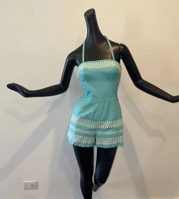 Vtg 50s 60s Playsuit Swimsuit Shorts Tiki Oasis Dress S Embroidered  Halter Top - Image 1 of 4