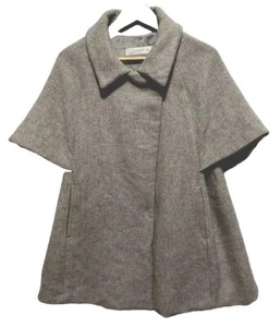 90% Wool Luxury Cape Over Coat Swing Jacket Pockets Lined Buttons Short Sleeve - Picture 1 of 10