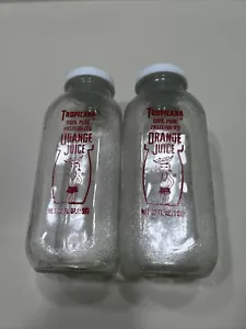 Vintage Tropicana Glass Orange Juice Bottles -Set Of 2- 32 Oz. W/ Original Lids - Picture 1 of 4