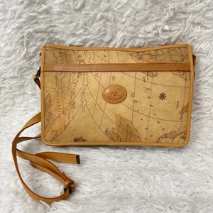 Allan Edward hellbraune Leder Kartendruck wandelbare Clutch Umhängetasche Medium - Bild 1 von 10