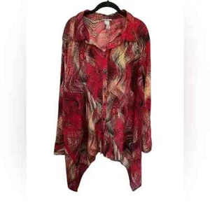 Catherine’s Button Down Collared Shirt Red Patterned Multi Size 26/28 EUC - Bild 1 von 4