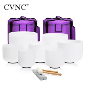 CVNC 432Hz 8"-14" 7 Pcs Quartz Crystal Singing Bowl Set W/Bag Sound Meditation - Picture 1 of 8