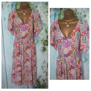 NEW LADIES NUTMEG DRESS SIZE 16, Floral V neck Tiered Summer Midi Dress - Picture 1 of 7
