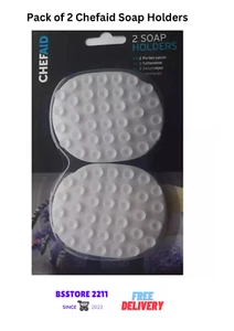 2 Pack Chef Aid Bathroom Kitchen Sink Soap Holder PVC Plastic Suction Grip White - Picture 1 of 6