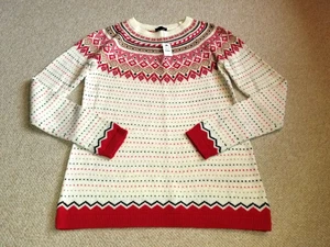 Neu mit Etikett Damenpullover-TALBOTS-creme/rot Fair Isle Lammwollmischung Pullover LS-XS - Bild 1 von 5