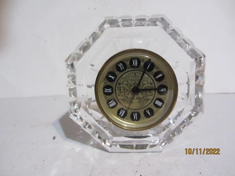 Waterford Crystal, OCTAGON Shape Desk Clock, Paper Weight WORKS Cover
