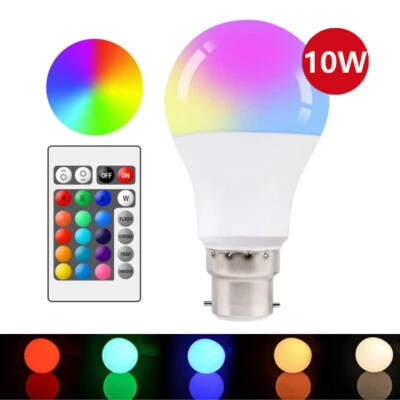 2X 10W B22 LED Bulb Light 16-Colour Changing Remote Control RGB Globe Color Lamp - Image 1 of 4