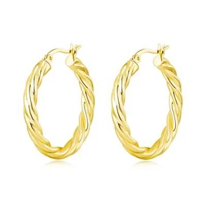 Gold Plated Thick Twisted Hoop Earrings - Picture 1 of 6