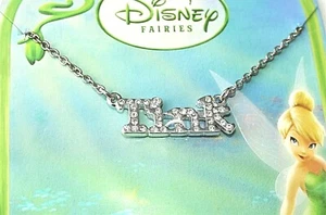 Vintage Walt Disney Tink Tinkerbell Crystal Paved Necklace 2000s NOS New MOC - Picture 1 of 3