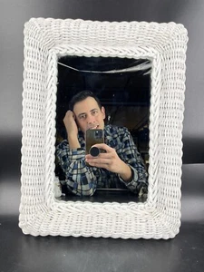 VTG Boho Wicker Wall Mirror Decor Rectangle Boho Beach Cottagecore Hong Kong - Picture 1 of 10
