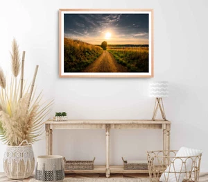 Forest Print, Trees Wall Art, Sunset Sky View Framed Nature Wall Art, Natural - Picture 1 of 5