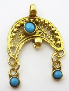 Vintage Kurdish 21 karat Gold Pendant with Turquoise - Picture 1 of 4