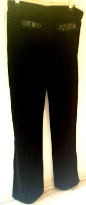 NEW GORGES ROMEO AND JULIET COUTURE BLACK SLACKS VELOUR BEADED COTTON/POLIA Sz L - Image 1 of 4