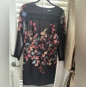 Antonio Melani Women's Black Floral Cut-Out Edging Long-Sleeve Midi Dress Size 4 - Picture 1 of 4