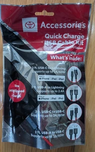 New OEM Toyota Quick Charge Kit 00016-00527 iphone USB A, USB C (4 3ft. cables) - Photo 1 sur 2