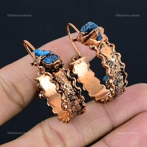 Neon Apatite Rough Copper Mum Gift Electroformed Drop/Dangle Earrings 1.74 - Picture 1 of 6
