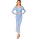Velvet Torch Long Sleeve Light Blue Floral Print Bodycon Midi Dress Slit Size M