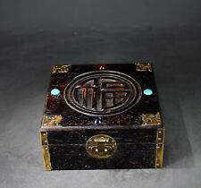 Purple sandalwood carved lucky letter inlaid gemstone jewelry box