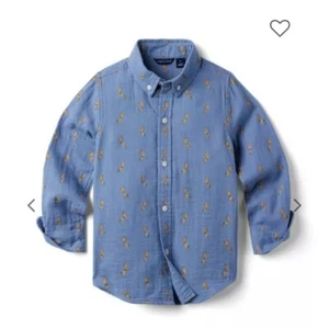 Janie and Jack Blue Horse Print Gauzy Toddler Button Down Shirt Size 4 - Picture 1 of 8