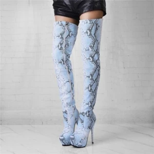 Women Thigh High Boots Round Toe Platform Over Knee Boots Heels Shoes - Picture 1 of 13