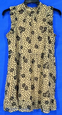 FOREVER 21 Tostado/Marrón FLORAL ANIMAL PRINT CHIFÓN VOLANTES MINI VESTIDO TÚNICA TOP M Foto 1 de 4