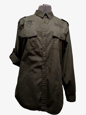 Camisa Helix Para Hombre Verde Ejército Algodón Manga Larga Calavera Unidad 8 Estampado Abotonada L Foto 1 de 4