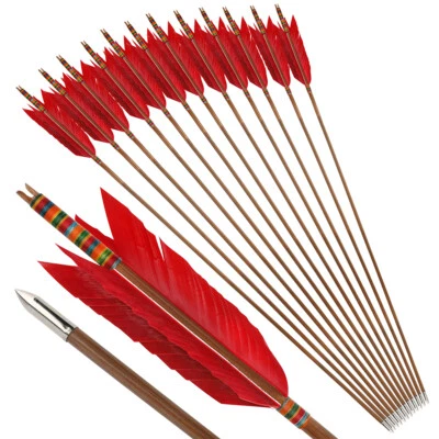 33" Archery Bamboo Arrows Turkey Feathers Longbow Recurve Bow Archery Hunting - Image 1 of 4