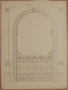 LITOGRAFIA INGEGNERIA ARCHITETTURA CANCELLO CASA ZUCCHI MILANO ENGINEERING 1880 - Imagen 1 de 1
