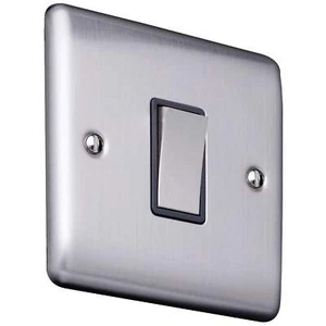 Caradok 1 gang 2 way intermediate switch Brushed Chrome, Metal Switch, Grey Inse - Picture 1 of 2