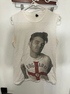 Morrissey Tultex Vintage Sleeveless Cutoff Shirt, White, Small, Thrashed - Picture 1 of 6