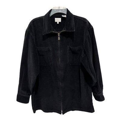 Chaqueta Willi Smith Mujer Mediana Negra Algodón Pana Cremallera Completa Bolsillos Años 80 De Colección Foto 1 de 4