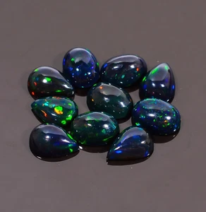 Natural Black Ethiopian Opal Mixed Shape Cabochons 10 Pcs Lot 4.50 Cts 6X5 7X5mm - Picture 1 of 3
