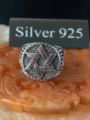 Anillo de plata con sello estrella de David Foto 1 de 4