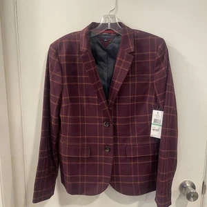 Tommy Hilfiger Women’s Red Plaid Long Sleeve Jacket Size 8 New w Tags - Picture 1 of 6